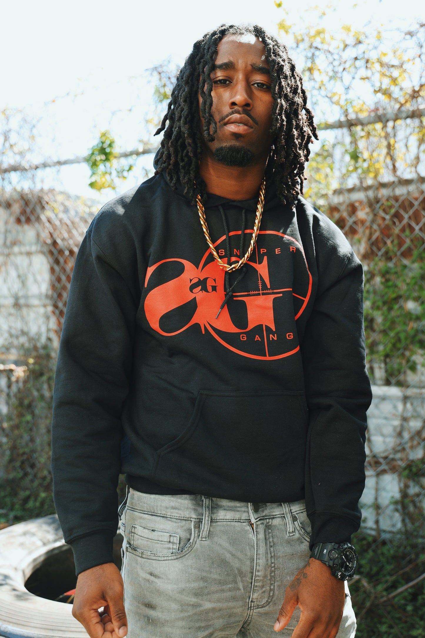 Hoodie: Sniper Gang Logo BLACK/RED